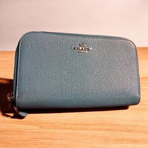 Coach Teal Leather Zip Wallet